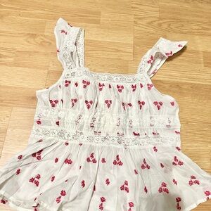 NWT Free People White and Red Floral Blouse